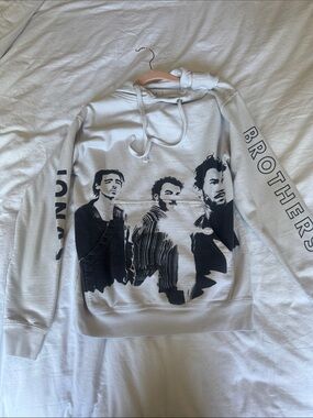 Jonas Brothers World Tour Merch Graphic Pullover Hoodie - White with Black Print